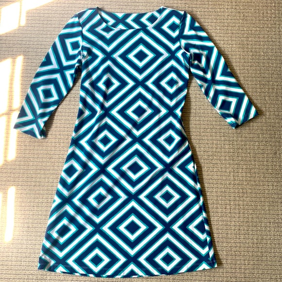 Mahi Gold 3/4 Sleeve Bimini dress in Chatham Cloth geometric print - Picture 1 of 3